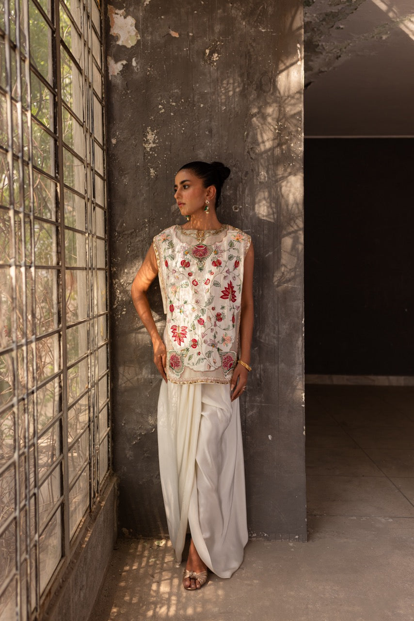 Arzu Top – Cream White Multi Coloured Hand Embroidered Set | Aneeka ...